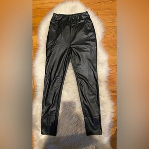 Black faux leather joggers